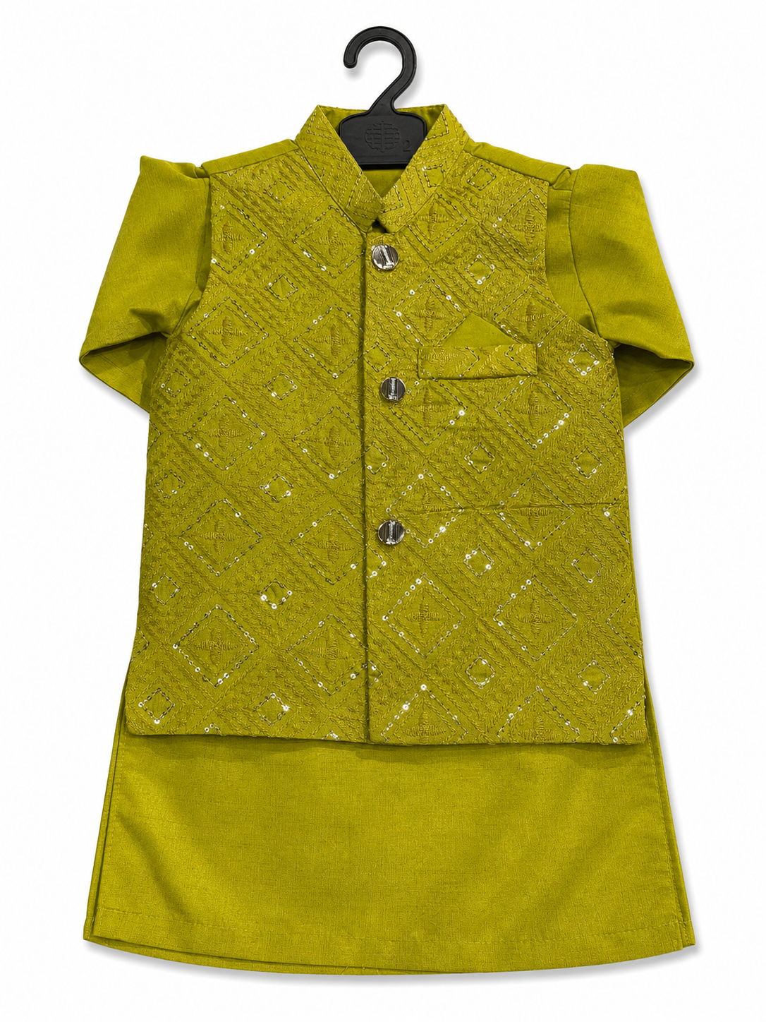 Waistcoat Suits Kids Mehndi Green 01