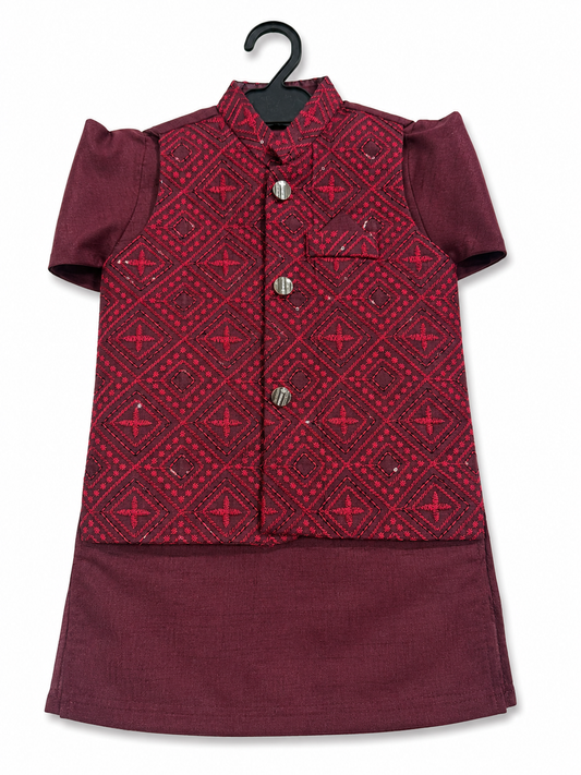 Kids Waistcoat Suits Maroon 01