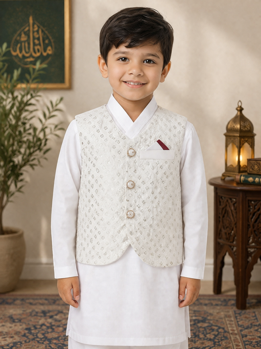 Waistcoat Suits Kids White 01