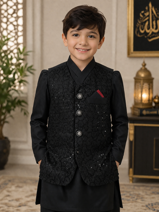 Waistcoat Suit Black Kids 01