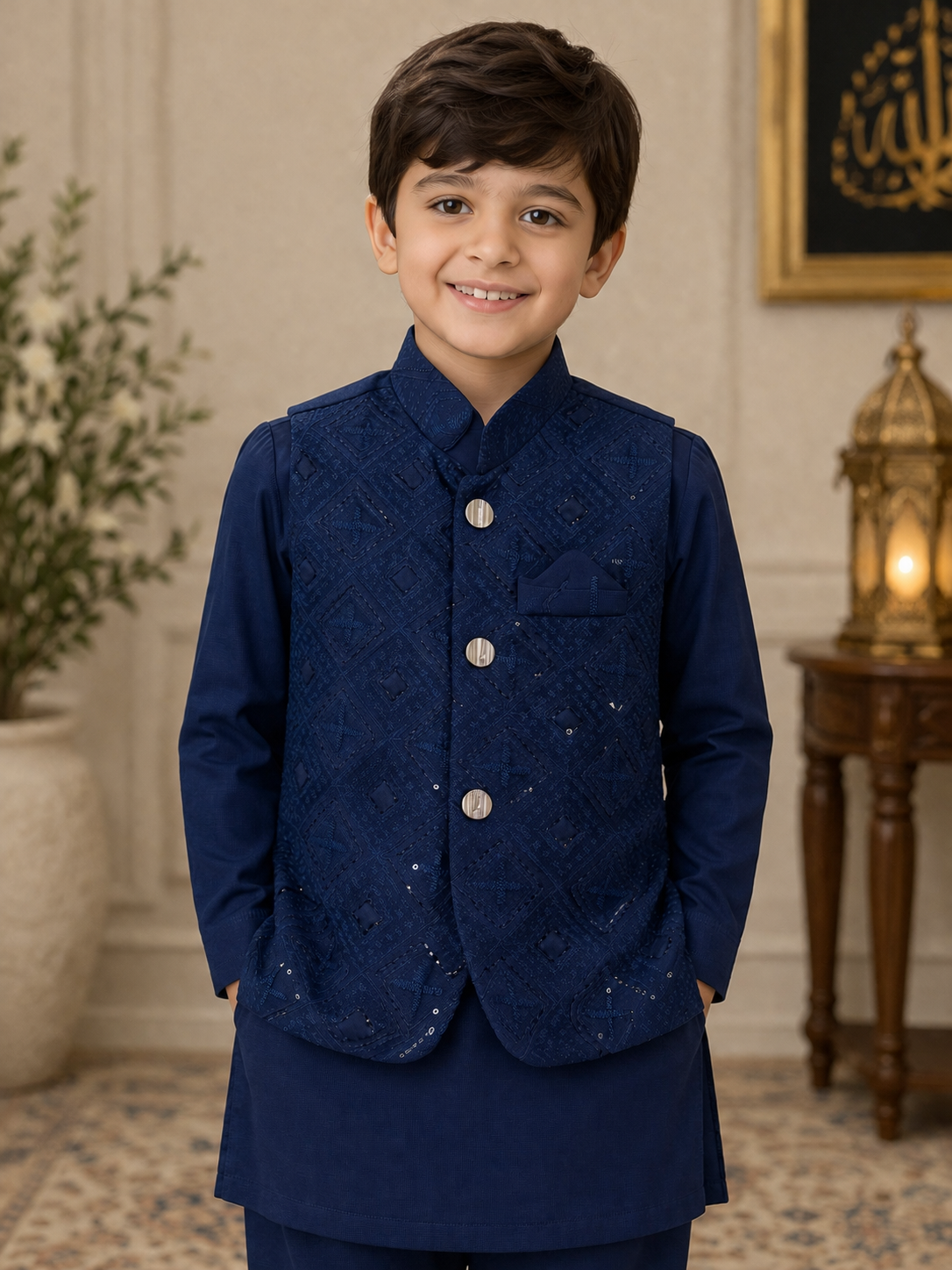 Waistcoat Suits Kids Blue 01