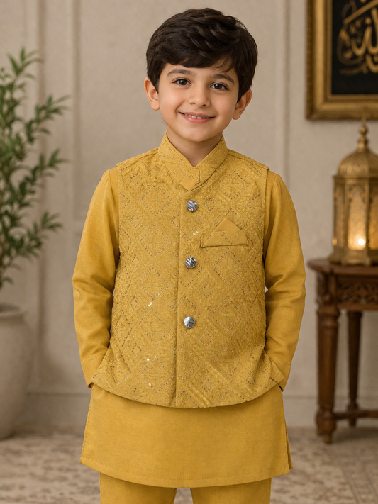 Waistcoat Suit Kids Mustard Gold