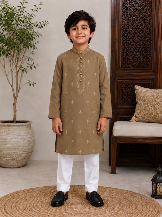 Kids Kurta Trouser Brown 01