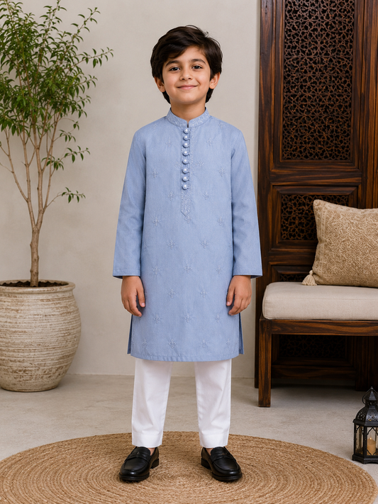 Ice Blue kids kurta trouser 01