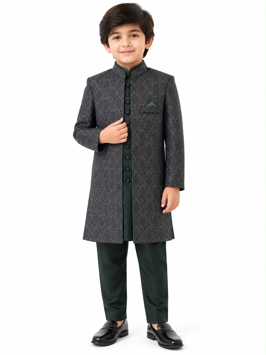Open Gown Suit Green and Black